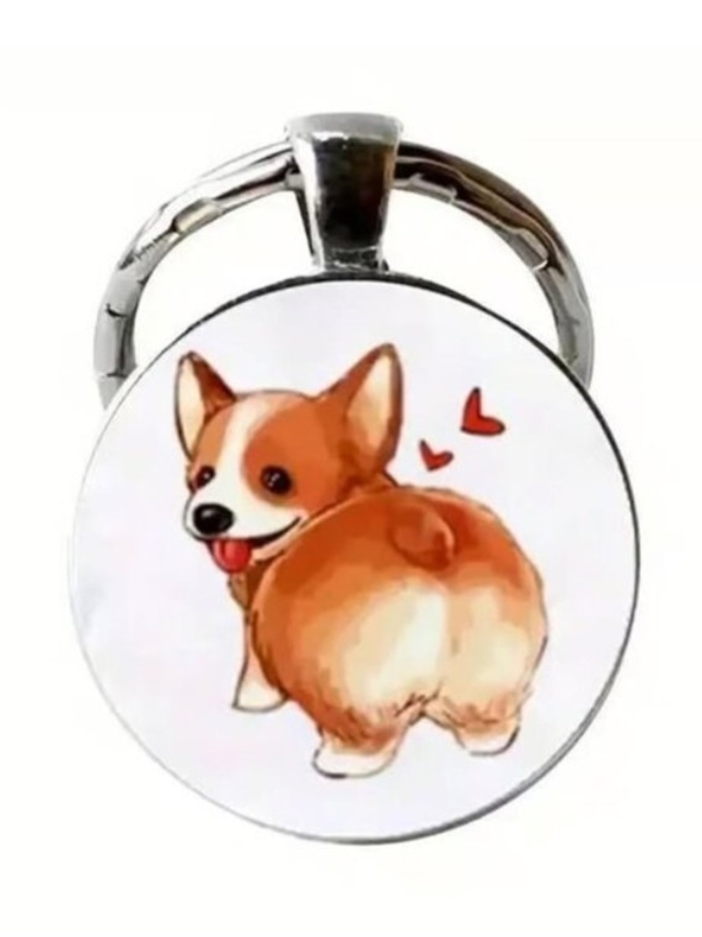 Cute Corgi Dog Pet ID Tag Keychain - Brown